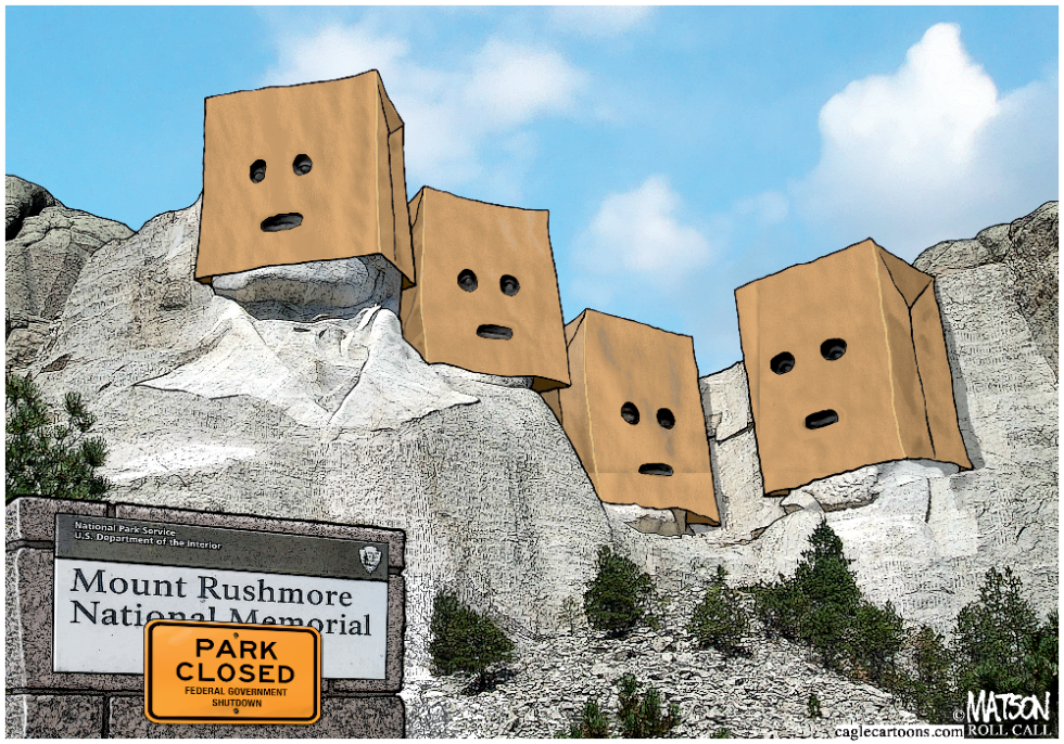 Mount Rushmore Presidents Embarrassed by Government Shutdown-COLOR