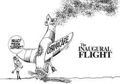 OBAMACARE TAKES OFF, B/W by Randy Bish