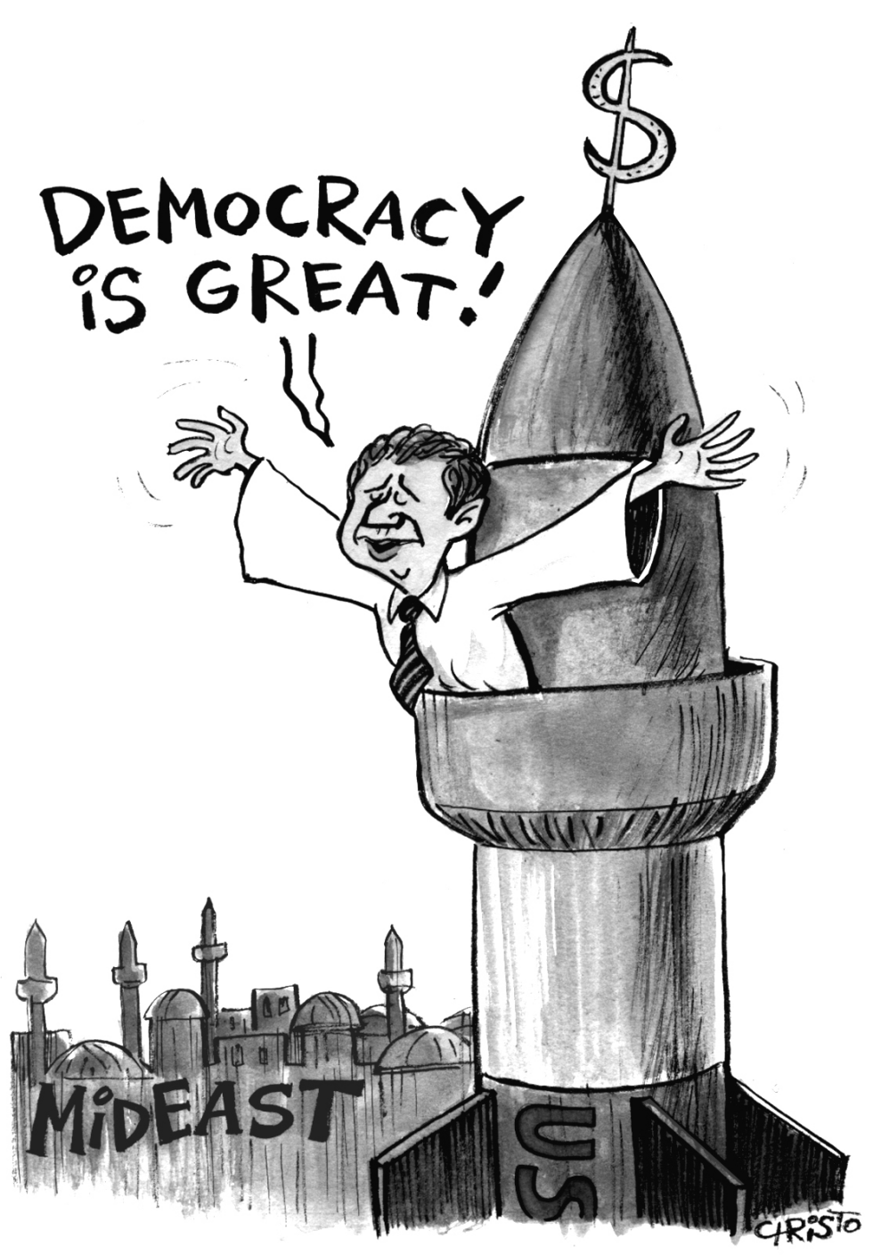  BUSH HAILS SPREAD OF DEMOCRACY IN MIDEAST - B/W by Christo Komarnitski