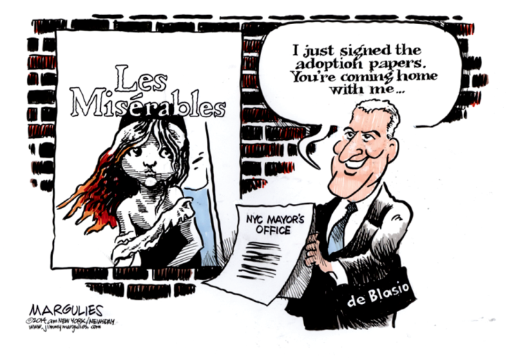 Image result for de blasio is out of the presidential campaign cartoon