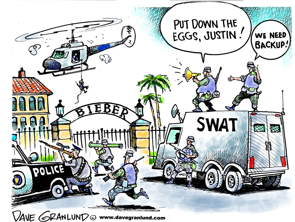  JUSTIN BIEBER EGG RAID by Dave Granlund