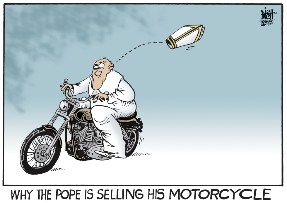 POPE SELLS HIS HARLEY, COLOR