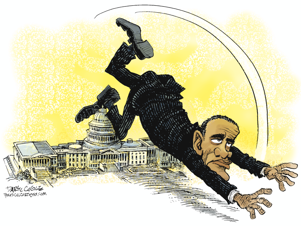  OBAMA TRIPS OVER THE CAPITOL by Daryl Cagle