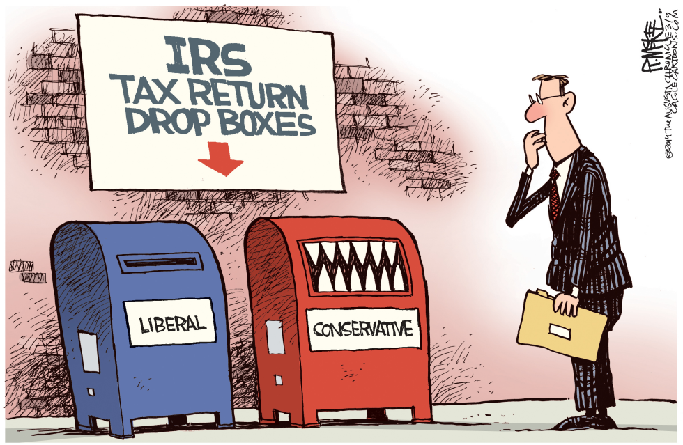IRS Tax Drop Boxes Split by Politics in Satirical Cartoon