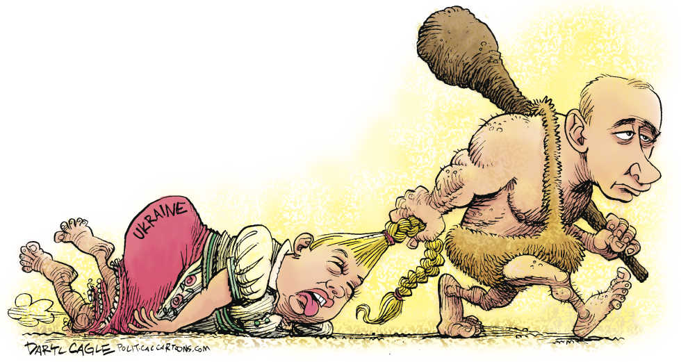  CAVEMAN PUTIN CLAIMS UKRAINE by Daryl Cagle