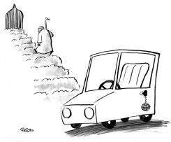 POPE JOHN PAUL II WALKS TO HEAVEN BW by Christo Komarnitski