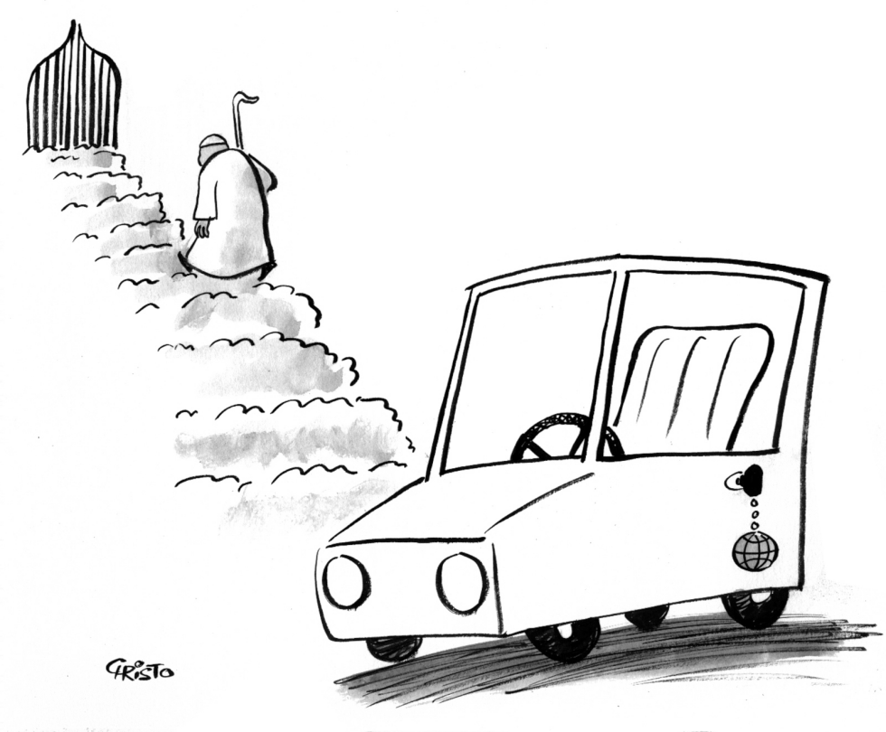 Pope John Paul II walks to Heaven BW