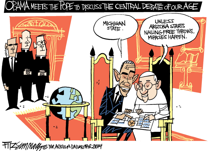 Pope and Obama © David Fitzsimmons,The Arizona Star,Pope, Obama, NCAA, brackets, sports, basketball