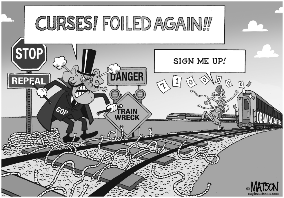 Snidely Whiplash (Republican) Can't Stop Obamacare