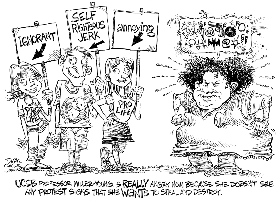  UCSB PORN PROFESSOR AND PRO LIFE PROTESTS by Daryl Cagle