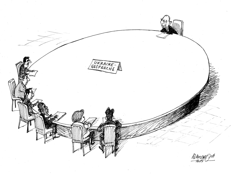 Ukraine negotiations © Petar Pismestrovic,Kleine Zeitung, Austria,Ukraine, Russia, USA, EUrope, EU, Putin, Obama, Merkel, Crisis