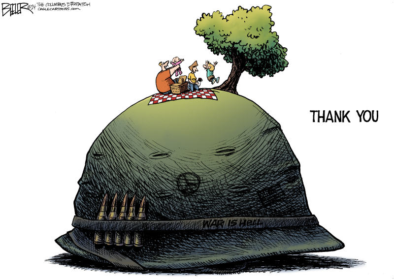 Memorial Day © Nate Beeler,The Columbus Dispatch,memorial day, holiday, thank you, veterans, helmet, war, military, family, united states, usa, america, soldier, armed forces, children