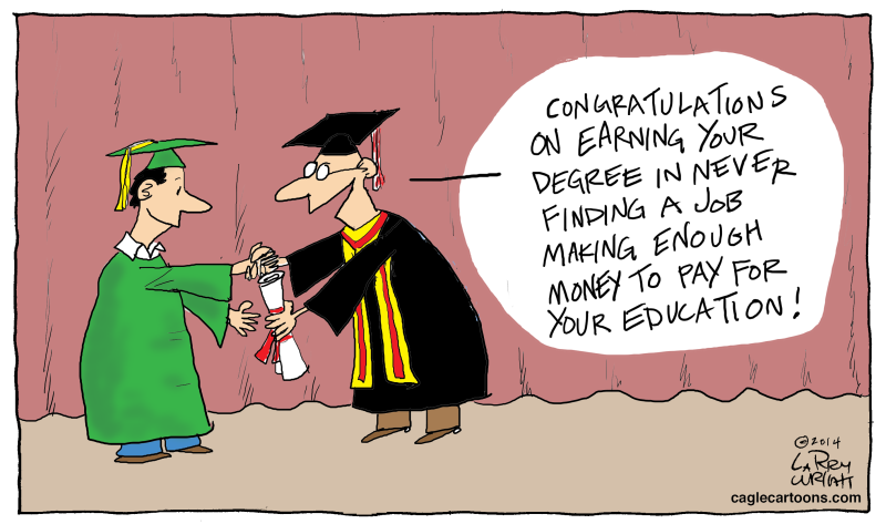 Debt Degree © Larry Wright,CagleCartoons.com,congratulation, degree, education