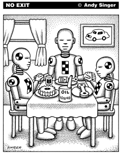 CRASH TEST DUMMY FAMILY DINNER by Andy Singer