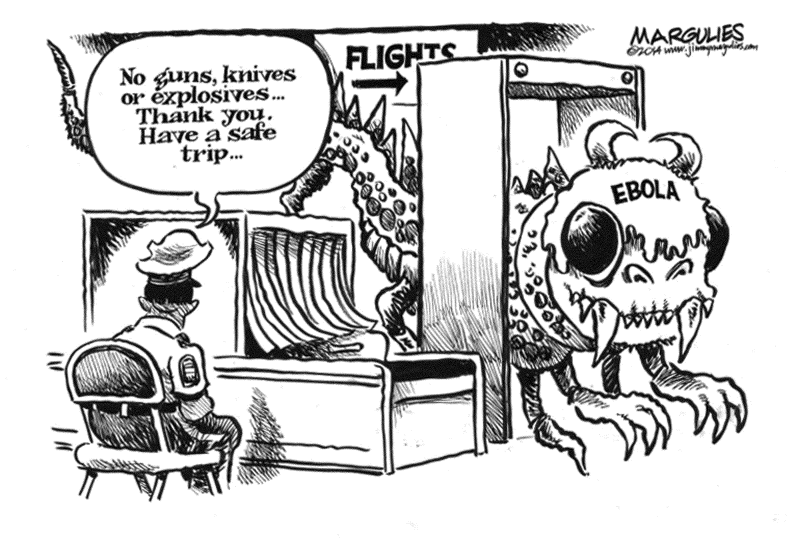 Ebola spreads © Jimmy Margulies,Politicalcartoons.com,Ebola, Communicable diseases, Public Health, CDC, Liberia, Nigeria, Sierra Leone