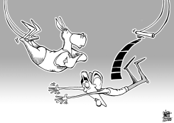 DEMOCRATIC CANDIDATES AND OBAMA, B/W by Randy Bish