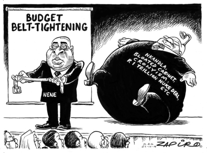 Budget Belt Tightening © Zapiro,zapiro.com ,