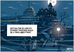 PRESIDENT OBAMA TRICK OR TREATS AT HAUNTED HOUSE ON CAPITOL HILL by R.J. Matson