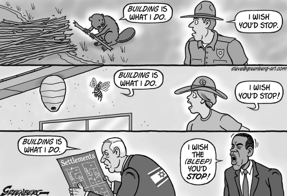 Netanyahu, Obama and settlements bw