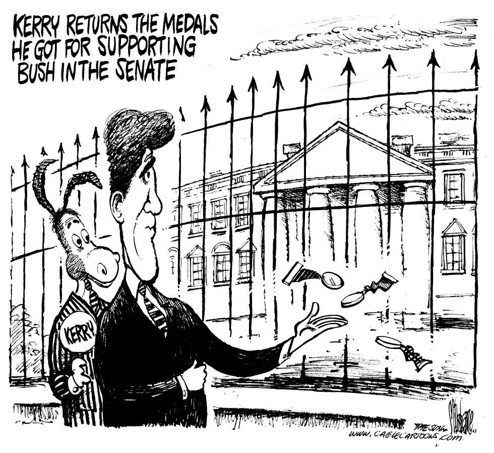  KERRY RETURNS MEDALS by Mike Lane