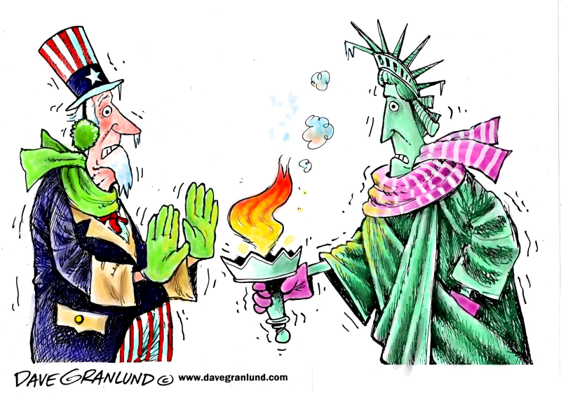 Deep Freeze USA © Dave Granlund,Politicalcartoons.com,cold, frigid, temperatures, polar, extreme, windchill, wind chill, frozen, united states, uncle sam, liberty, statue, torch, weather, winter, ice, artic, blast, bone chilling, below zero, sub zero
