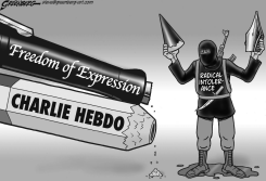 CHARLIE HEBDO TERRORISM BW by Steve Greenberg