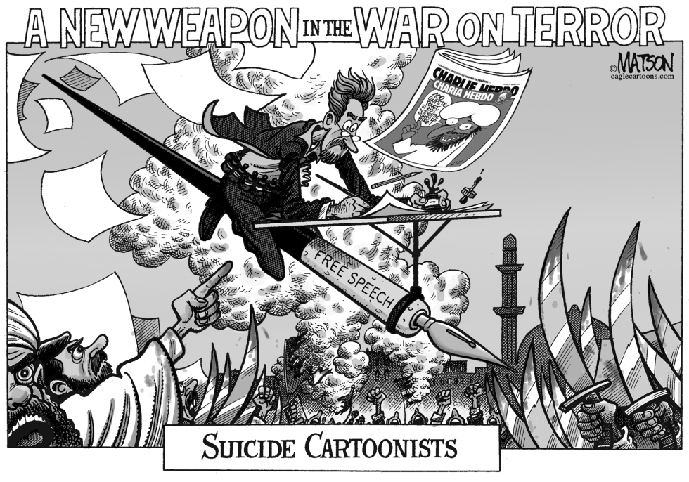  SUICIDE CARTOONISTS - A NEW WEAPON IN THE WAR ON TERROR by RJ Matson