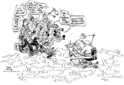 THE MEDIA AND RED LINES BW by Daryl Cagle