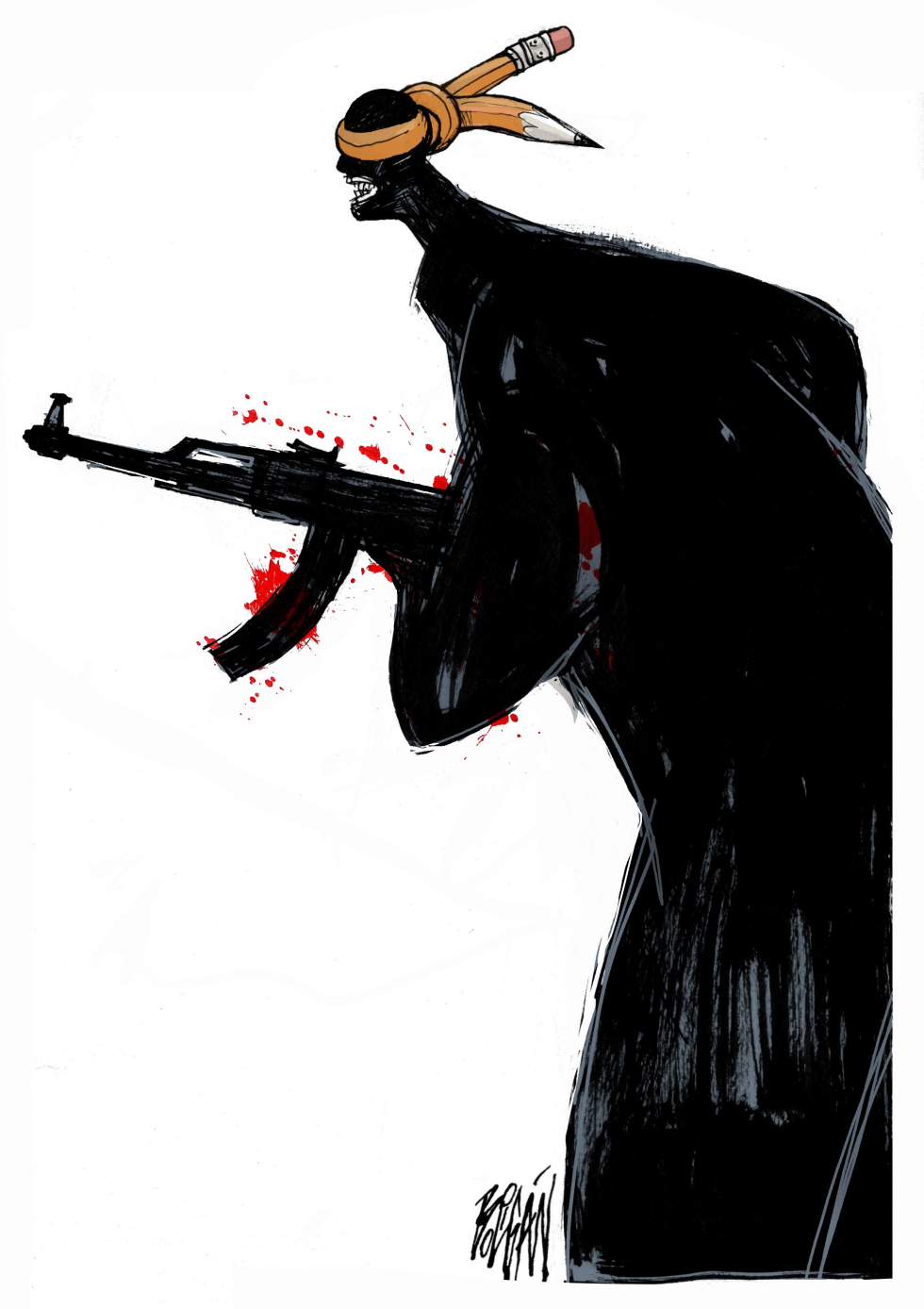 Terrorist and Charlie Hebdo Pencil