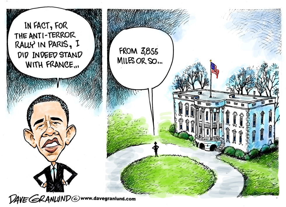  OBAMA AND PARIS RALLY by Dave Granlund