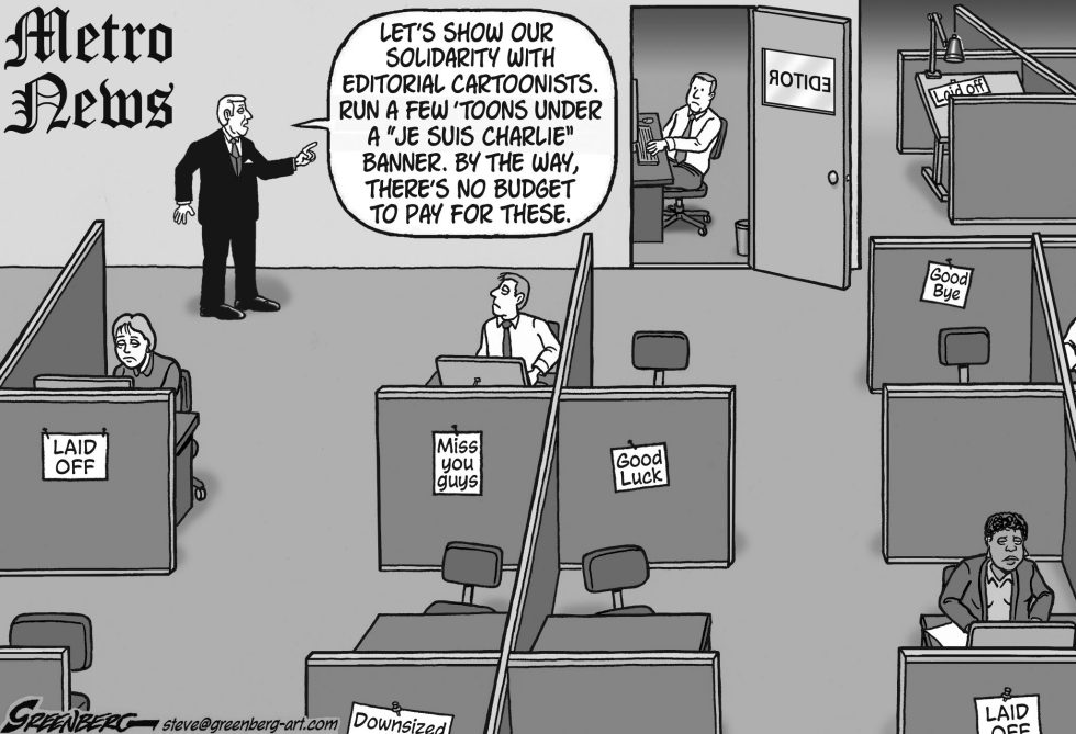 Media solidarity with cartoonists bw