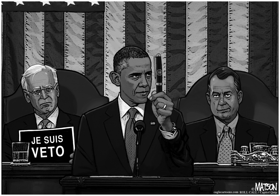  PRESIDENT OBAMA BRANDISHES VETO PEN AT STATE OF THE UNION ADDRESS by RJ Matson