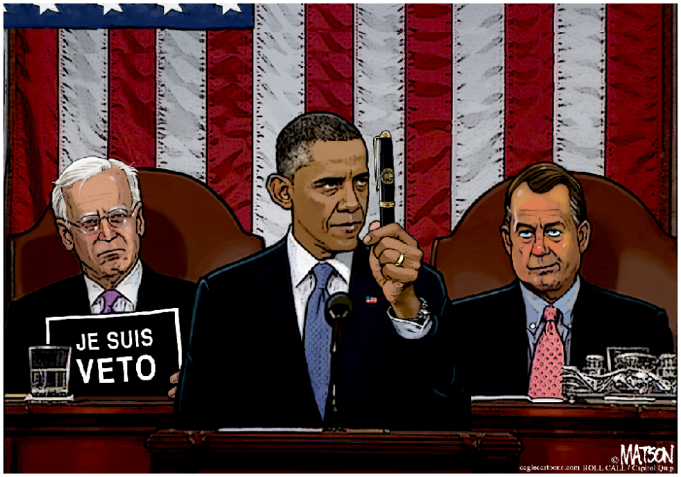 President Obama Brandishes Veto Pen at State of the Union Address-COLOR