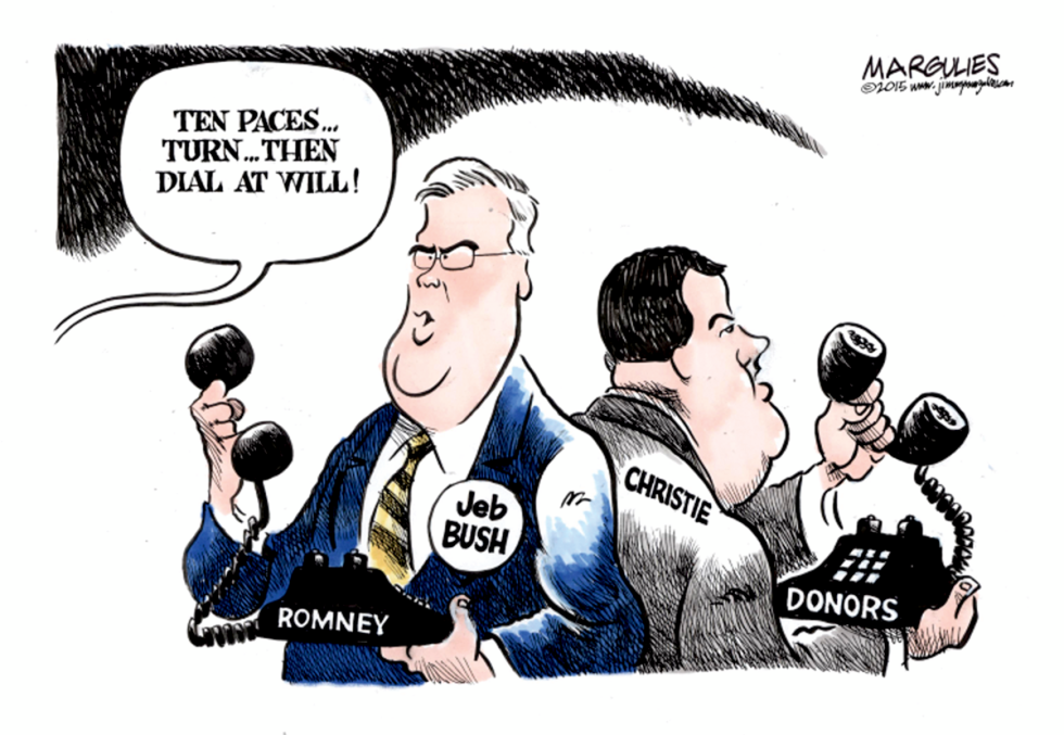 Jeb Bush and Christie vie for Romney donors color