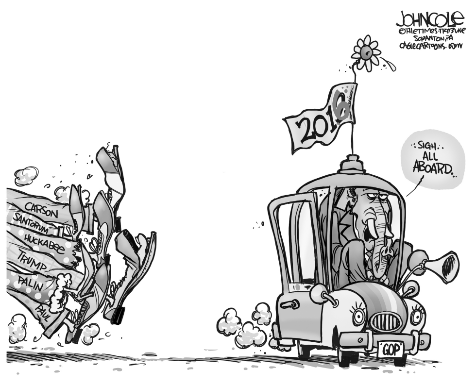 GOP clown car BW
