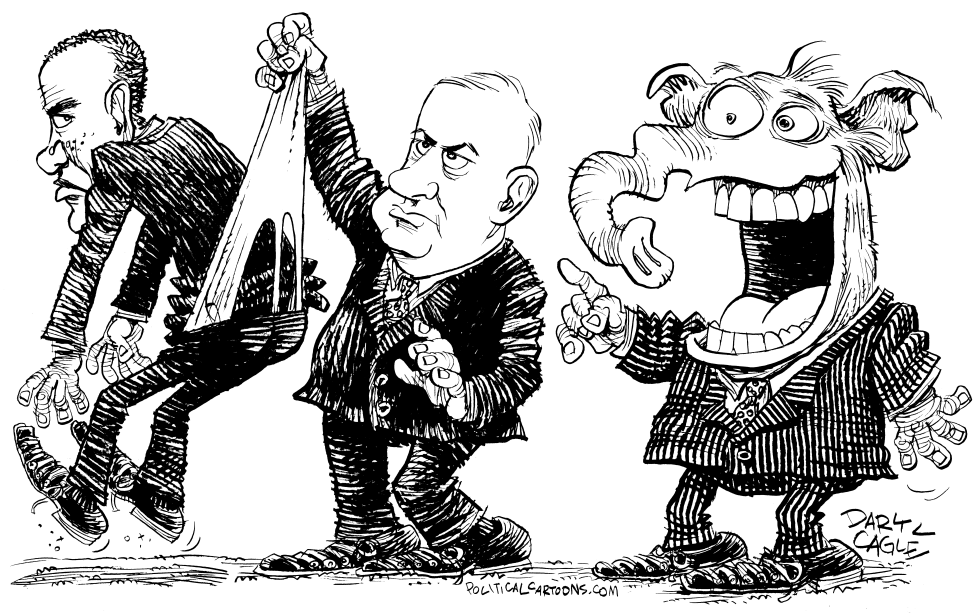  NETANYAHU HACE CALZON CHINO A OBAMA by Daryl Cagle