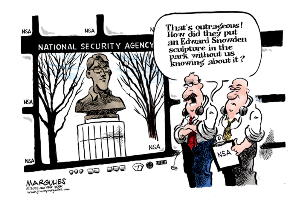 Edward Snowden sculpture in Brooklyn park color