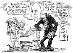GOVERNOR BROWN SAVING WATER IN THE BATHROOM by Daryl Cagle