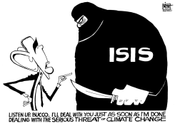 OBAMA TAKES ON ISIS, B/W by Randy Bish