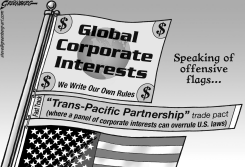 OFFENSIVE CORPORATE FLAGS BW by Steve Greenberg