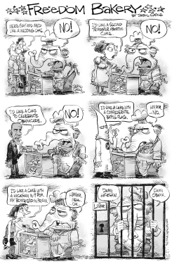 FREEDOM BAKERY TALL BW by Daryl Cagle