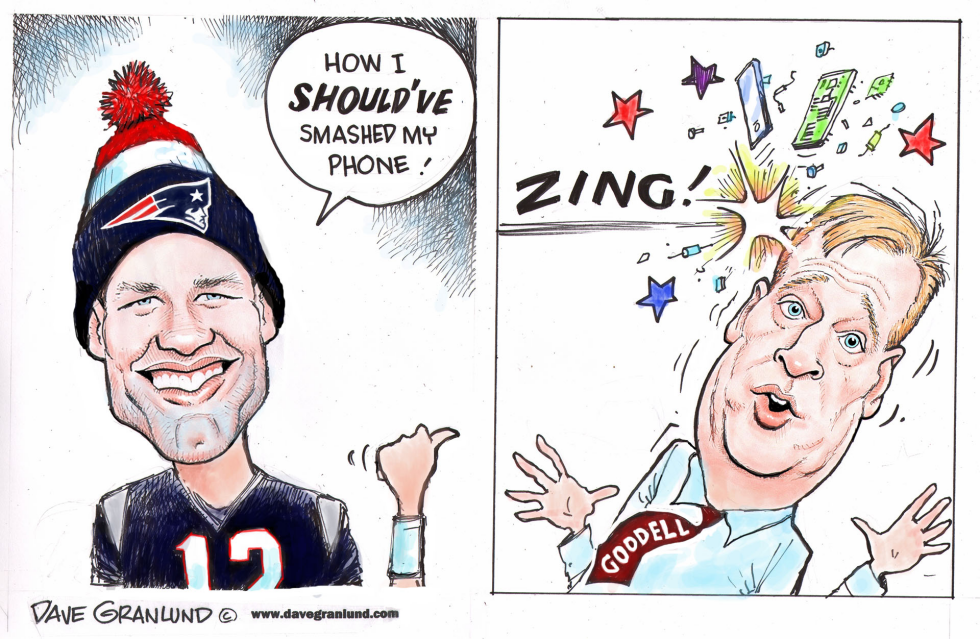  TOM BRADY SMASHES PHONE by Dave Granlund