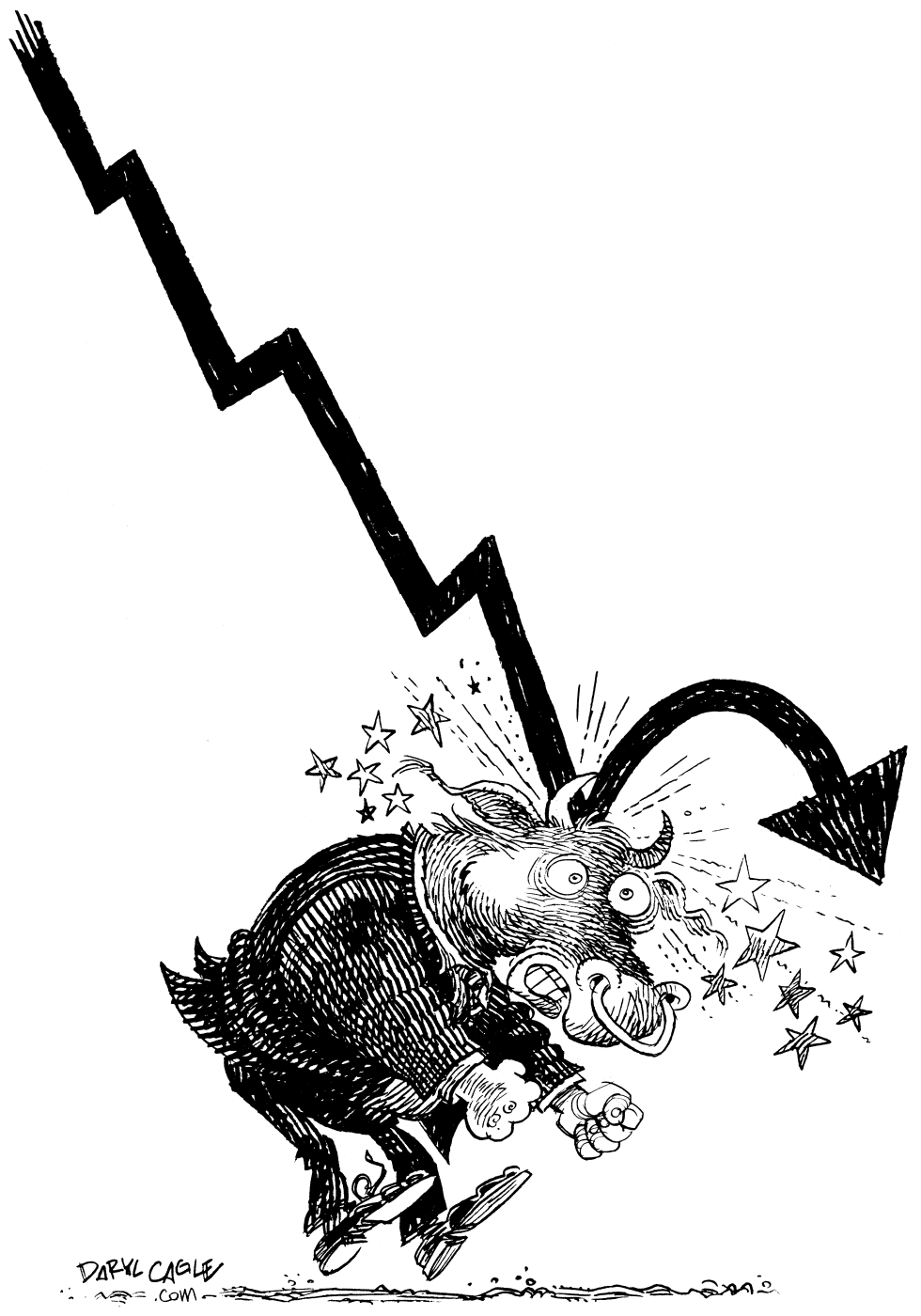  STOCK MARKET BULL HEADACHE  by Daryl Cagle