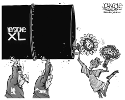 KEYSTONE AND OBAMA BW by John Cole