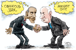 OBAMA AND NETANYAHU SHAKE HANDS  by Daryl Cagle