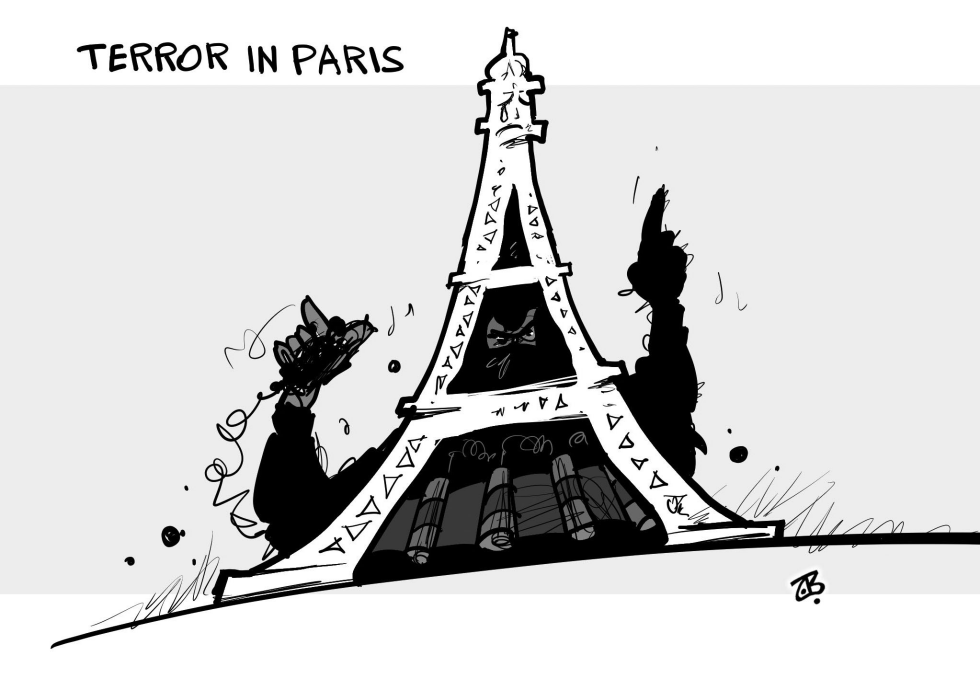Terror in Paris BW