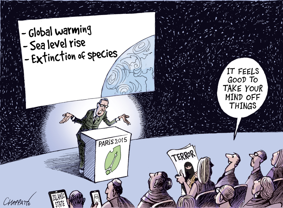  AFTER TERROR, CLIMATE TALKS by Patrick Chappatte