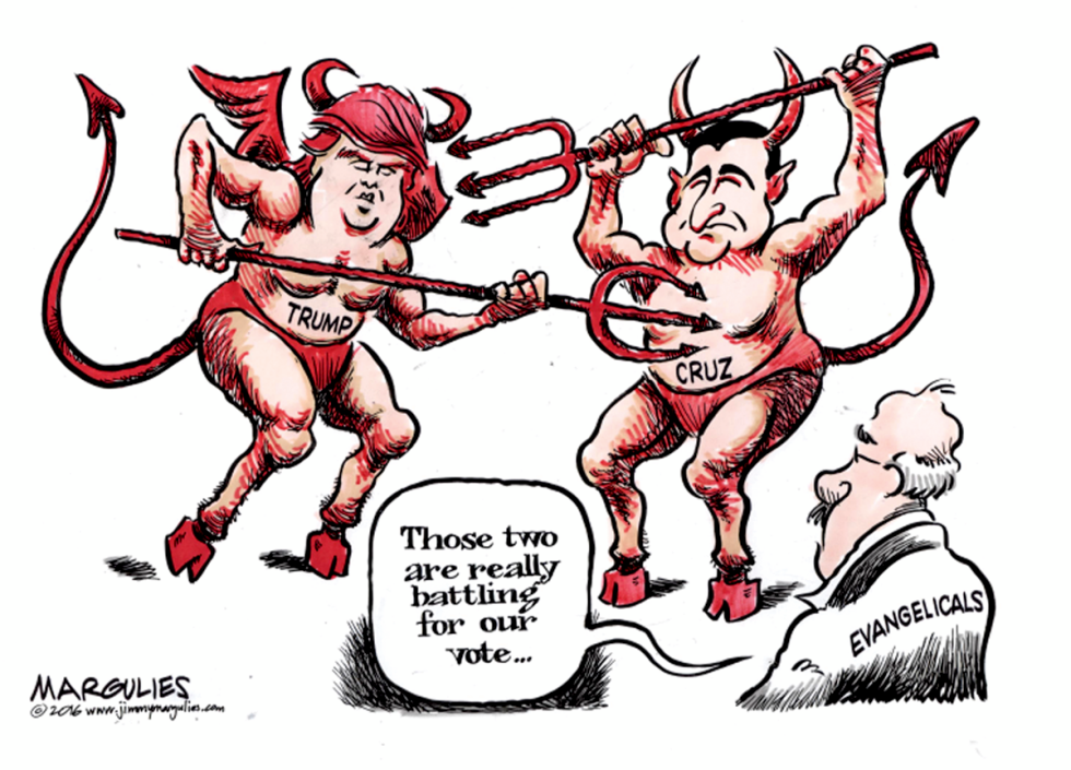 Trump and Cruz court evangelicals color