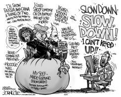 THE DONALD AND CARTOONISTS BW by John Cole