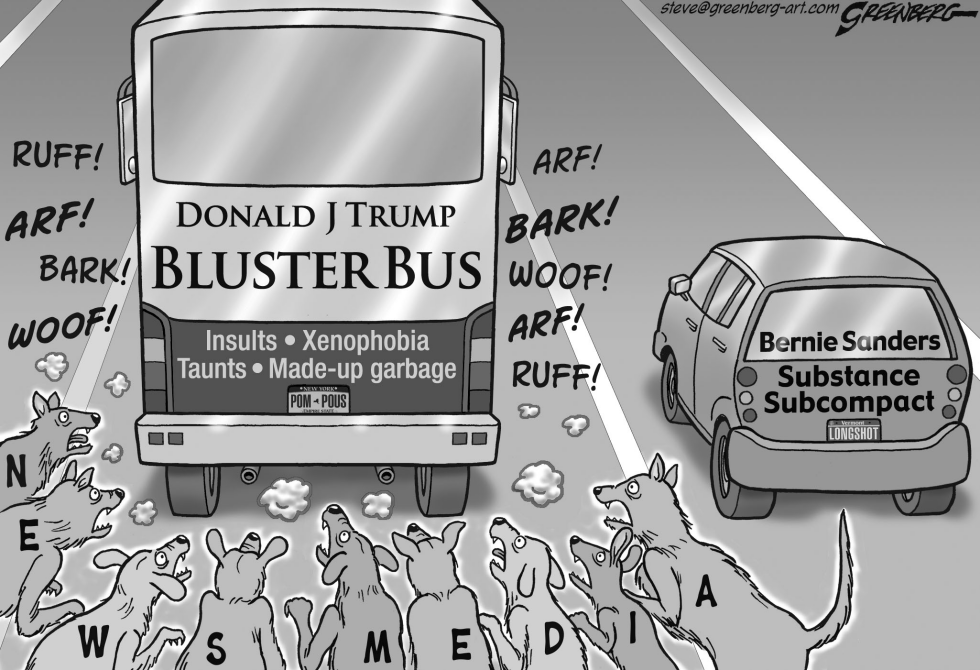 Trump bus attention bw